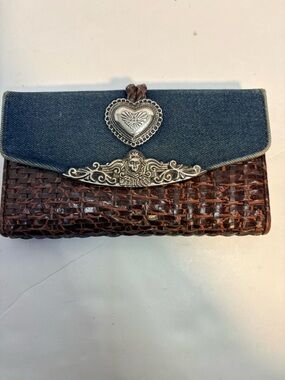 Brighton Folio leather wallet designed with denim fabric flap